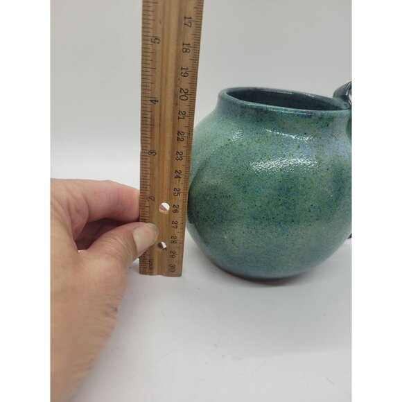 Handthrown Pottery Green Ceramic Mug Ornate Handle Signed Artesian cottage core - Picture 3 of 9